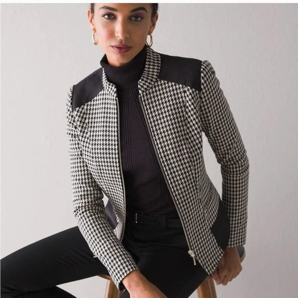 White House Black Market Women Plaid Front Zip Jacket Size 12 - Picture 7 of 12